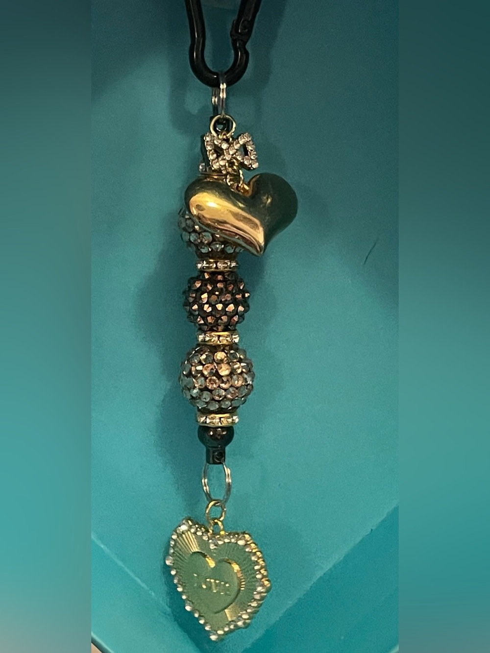 Gold-Tone Heart Charm Key & Card Holder Strap
